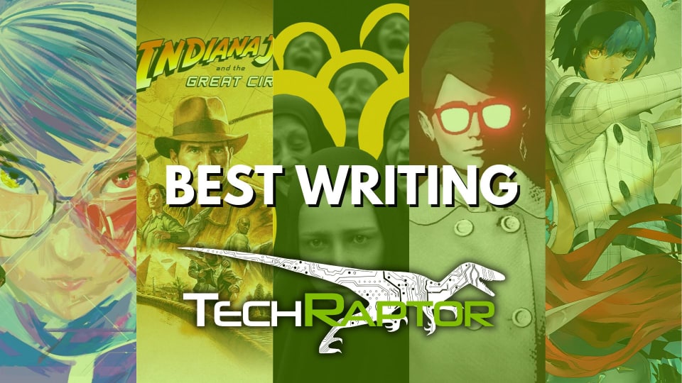 Header image featuring five games for TechRaptor's Award for Best Writing 2024