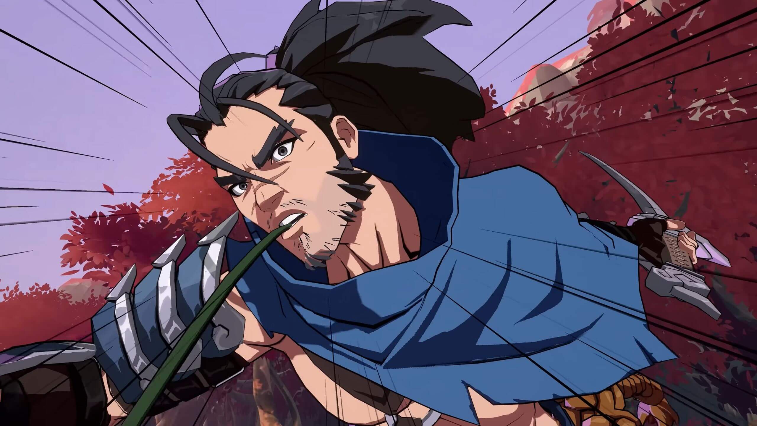 A close-up of Yasuo in 2XKO