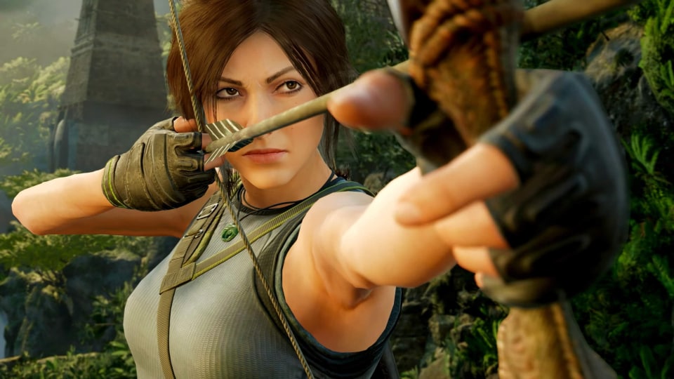 Lara drawing her bowstring back in Shadow of the Tomb Raider