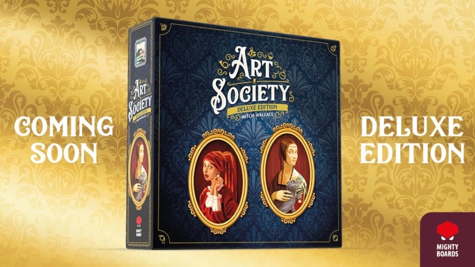 An ornate blue game box featuring portraits of winners on a gold leaf background.