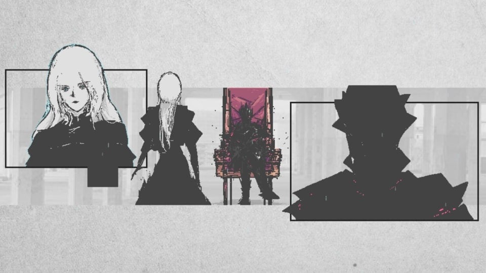 Akane confronting a mjor story boss deep within the underground building at the abandoned city.