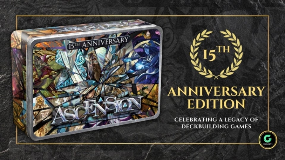 A box of Ascension on a gray background. The text "15th Anniversary Edition" appears on the right in gold text.