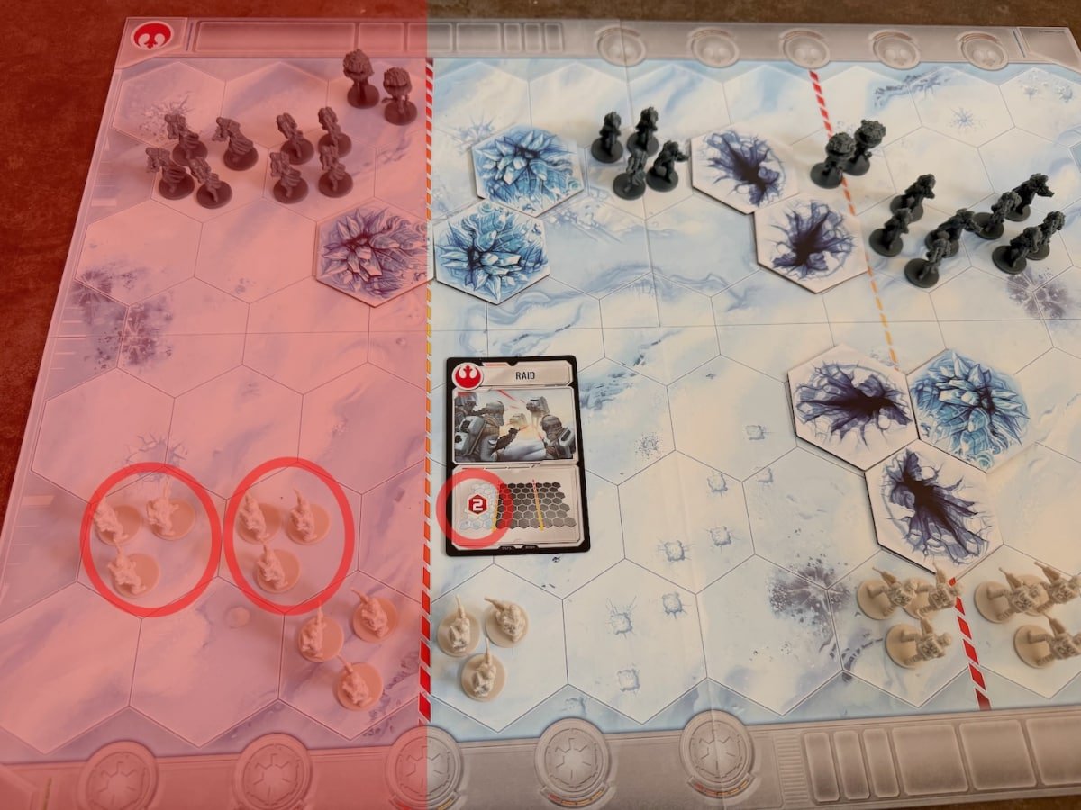 An image from our Battle of Hoth board game review featuring how command cards work