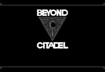 A spread-shot cover of Beyond Citadel, showcasing the game's logo surrounded by a stark black backdrop, and minimal decorating around the edges.