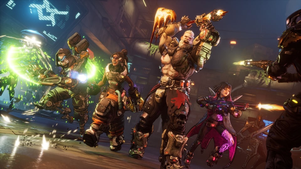 The four Vault Hunters in Borderlands 4 are surrounded by enemies.