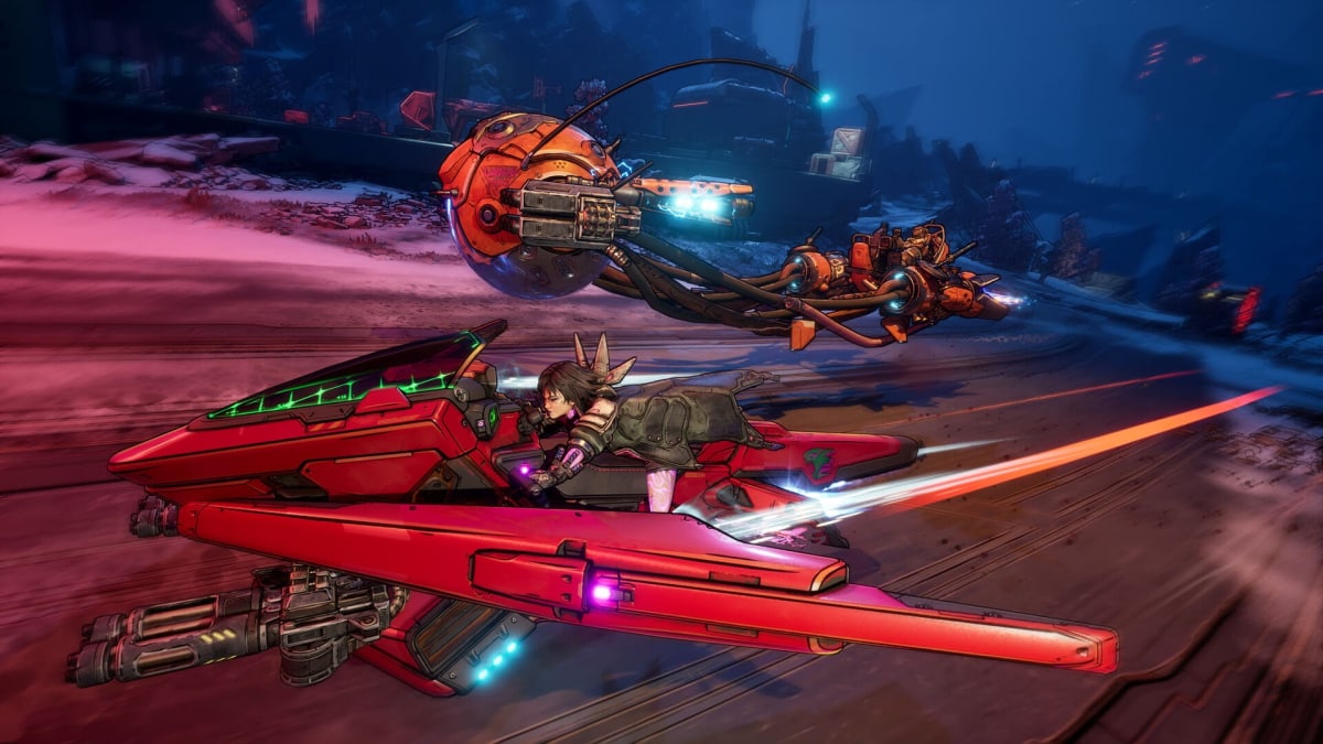 Vex rides a vehicle in Borderlands 4