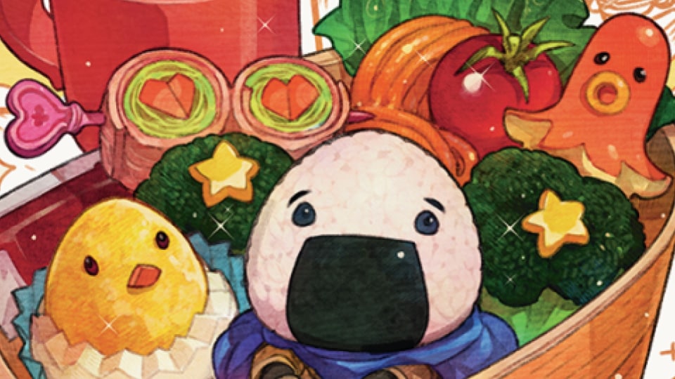 A lunch box full of Japanese food with happy faces on them