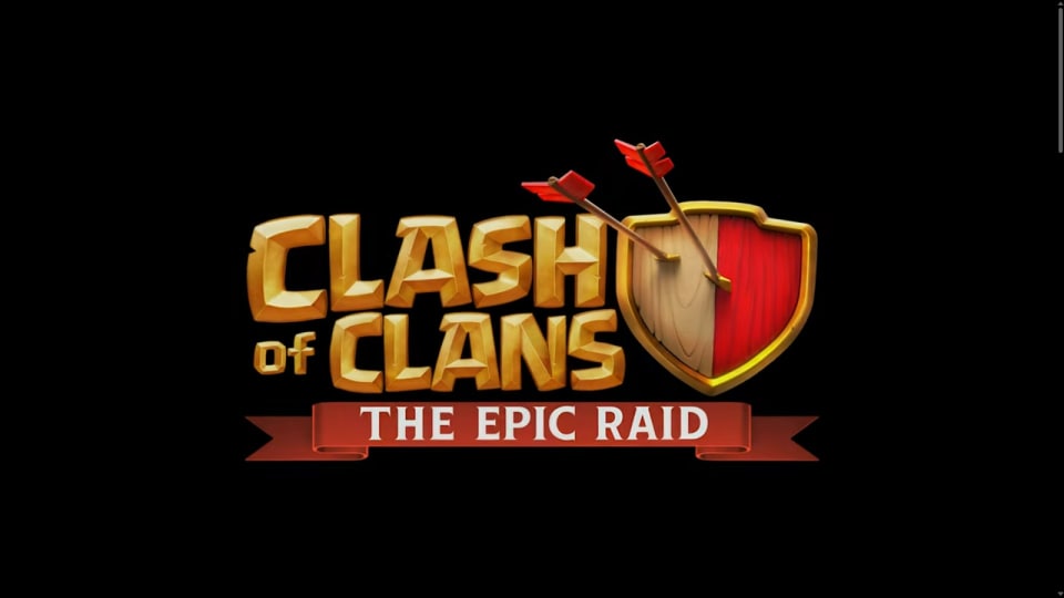 The logo, "Clash of Clans: The Epic Raid" on a black background.