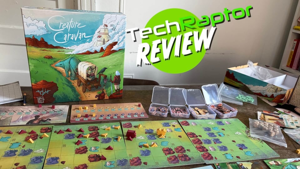 An image of Creature Caravan featuring the game box and game board
