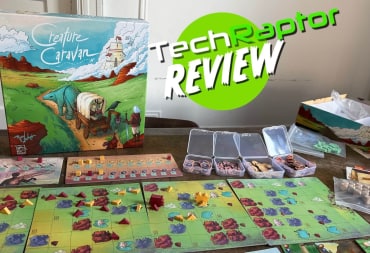 An image of Creature Caravan featuring the game box and game board