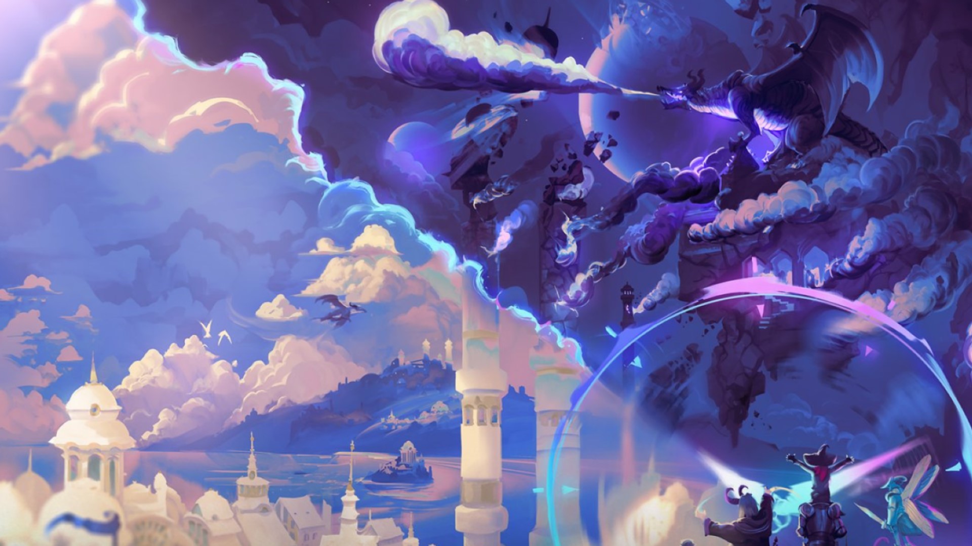 Artwork of a sky cut between day and night.