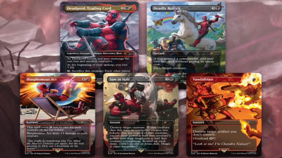 A collection of cards featuring Deadpool in different poses.