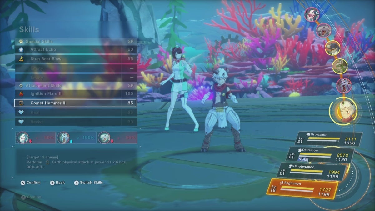 The player picks an attack for Aegiomon to do in Digimon Story: Time Stranger