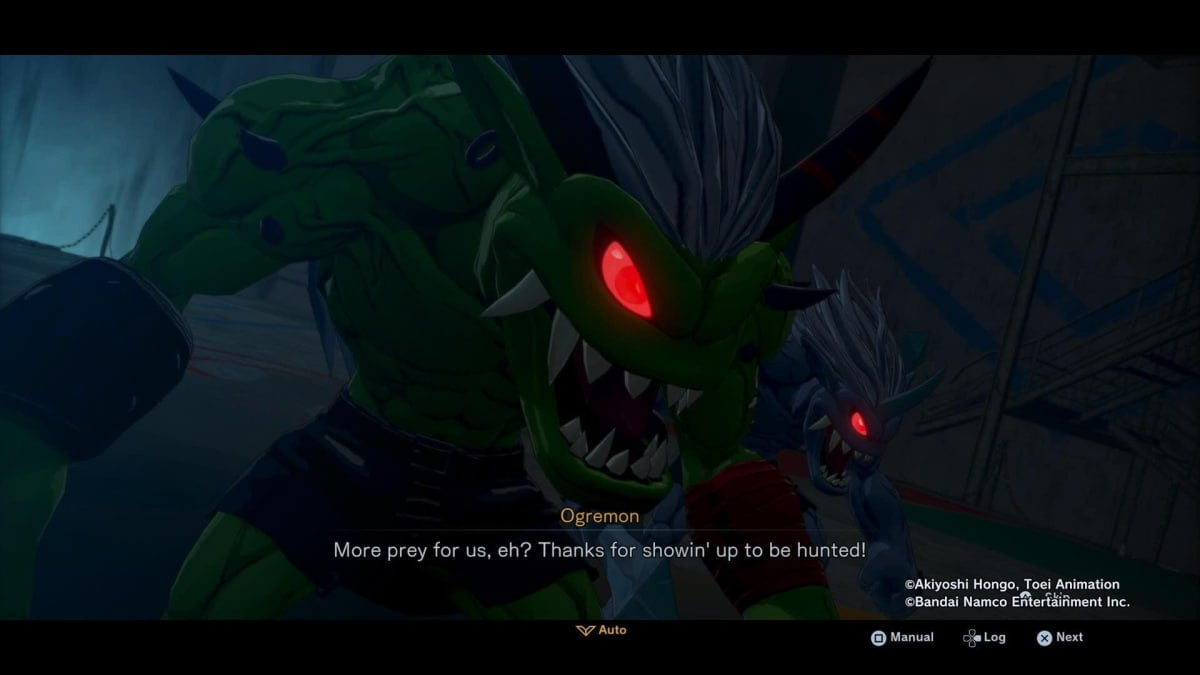 Ogremons threaten the Agent in Digimon Story: Time Stranger