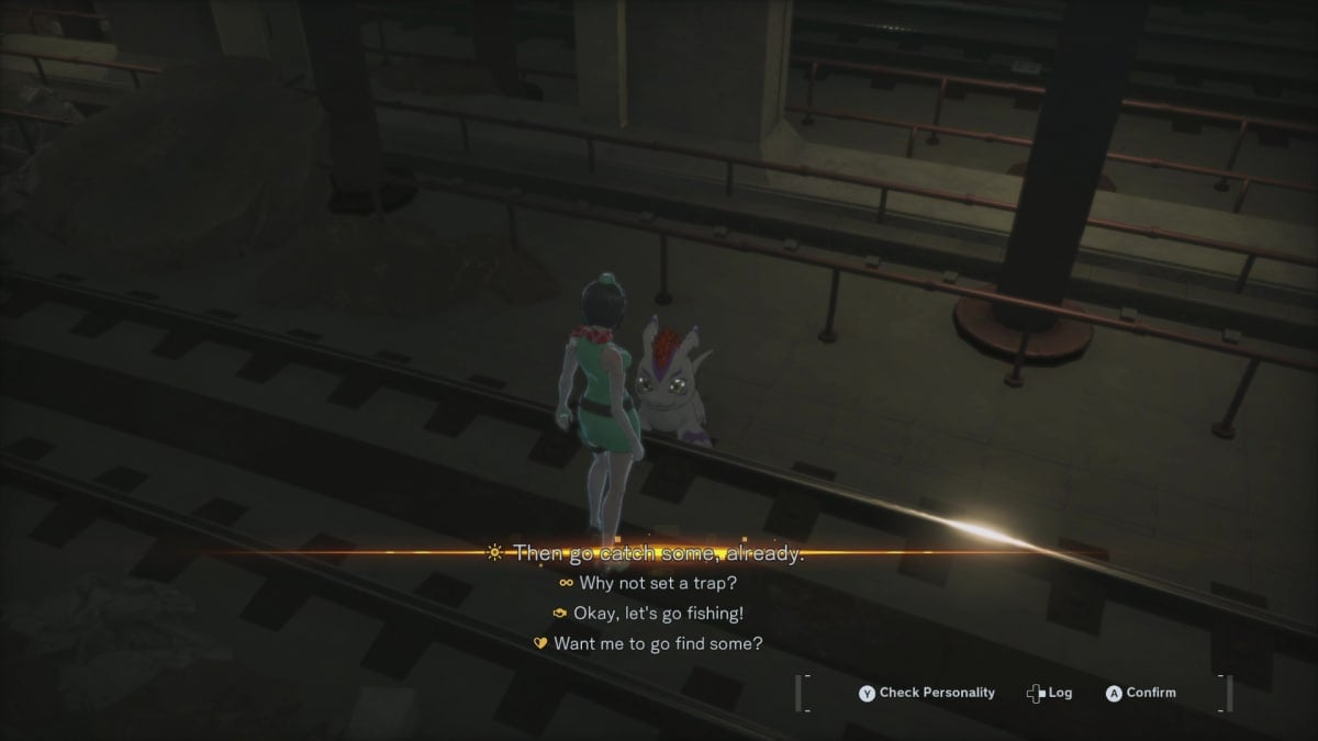 The player talks to Gomamon in Digimon Story: Time Stranger