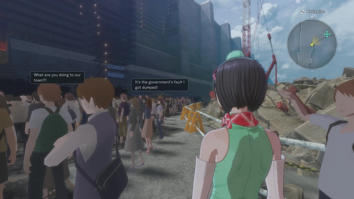 The player wades through a protest in Digimon Story: Time Stranger