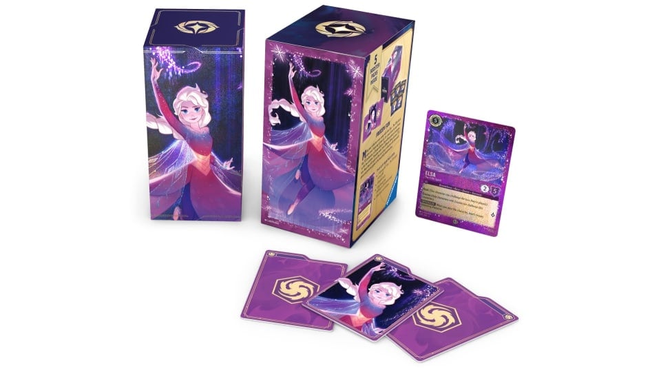 A collection of purple card boxes with Elsa on the front.