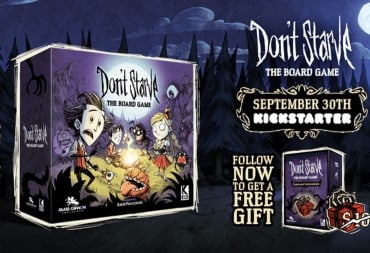 The game box for Don't Starve: The Board Game with a dark spooky forest in the background.