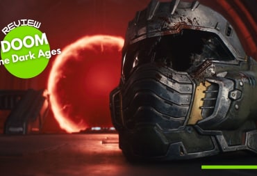 Doom: The Dark Ages Review header image with the Doom Slayer's helmet