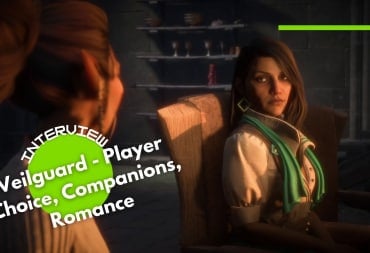 Neve looking at Bellara in a chair, lit by a fireplace.