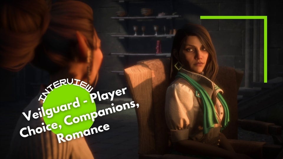 Neve looking at Bellara in a chair, lit by a fireplace.