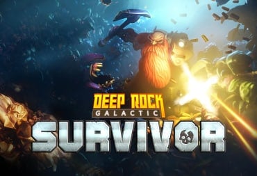The key art for Deep Rock Galactic: Survivor, featuring a dwarf shooting a gun.