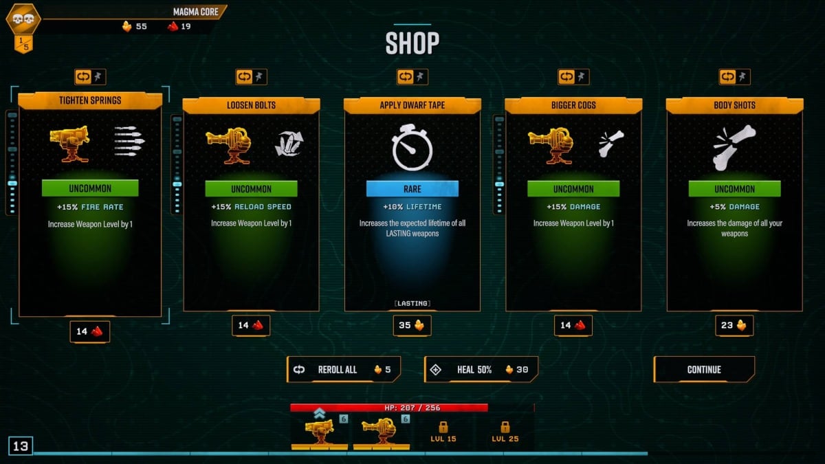 The upgrade selection screen in Deep Rock Galactic: Survivor.