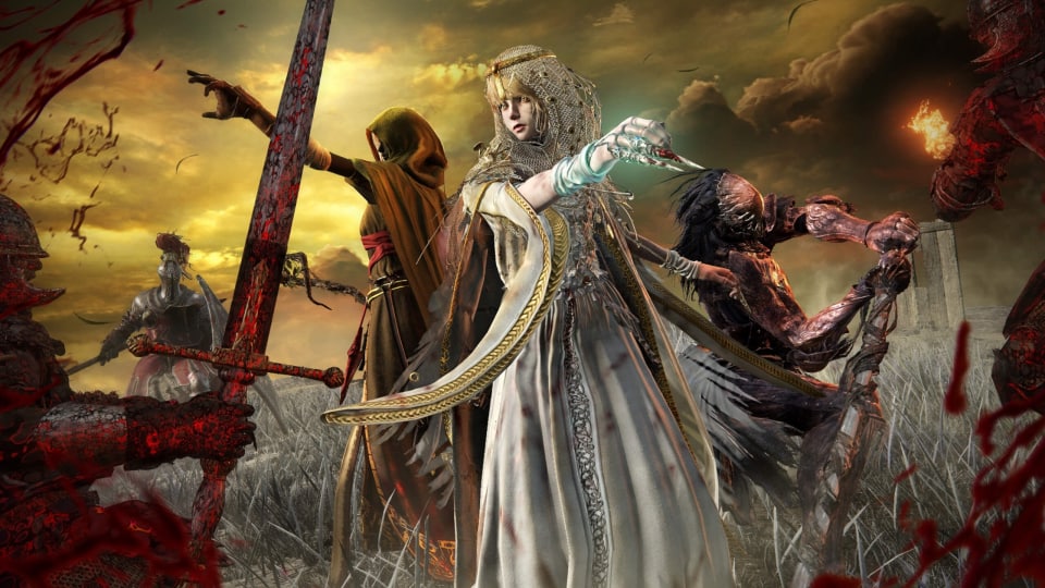 Three Elden Ring Nightreign characters surrounded by enemies to mark the new Deep of Night difficulty mode