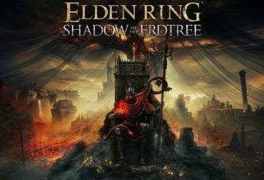 Elden Ring Shadow of the Erdtree key art showing a character dressed in red sitting on an ashy throne