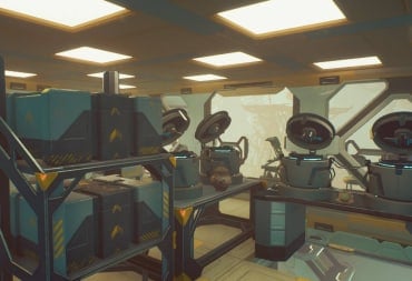 Electric cookers and storage boxes on a rack in an airship.
