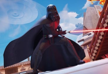 Darth Vader posing with his lightsaber in Fortnite