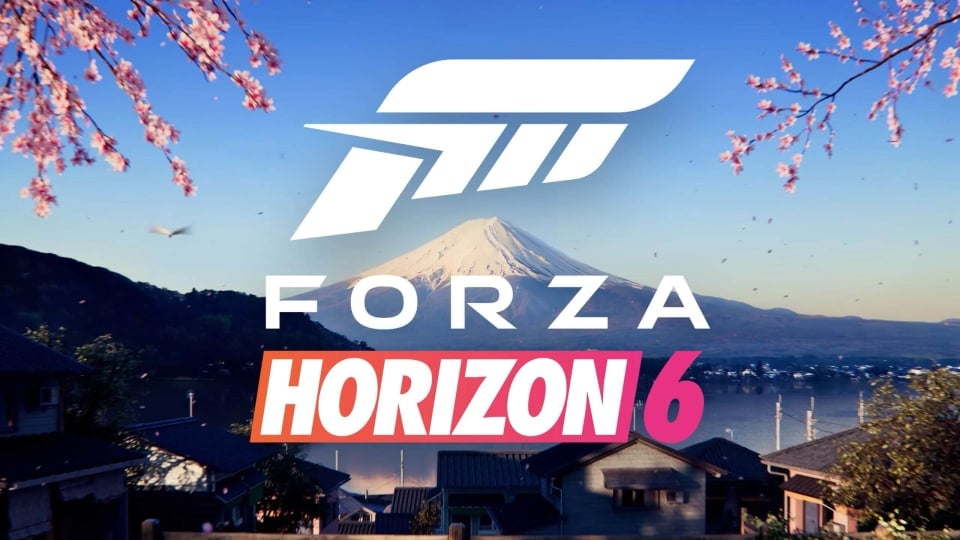 The logo for Forza Horizon 6 against the backdrop of what is probably Mount Fuji