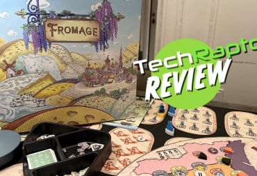 An image from our Fromage review featuring the board game and our TechRaptor logo
