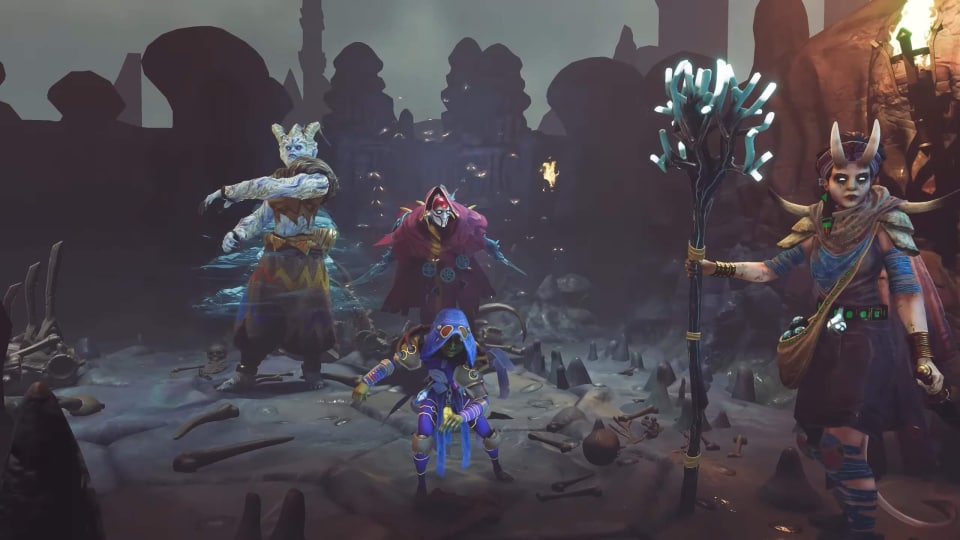 Four characters posing in Frosthaven