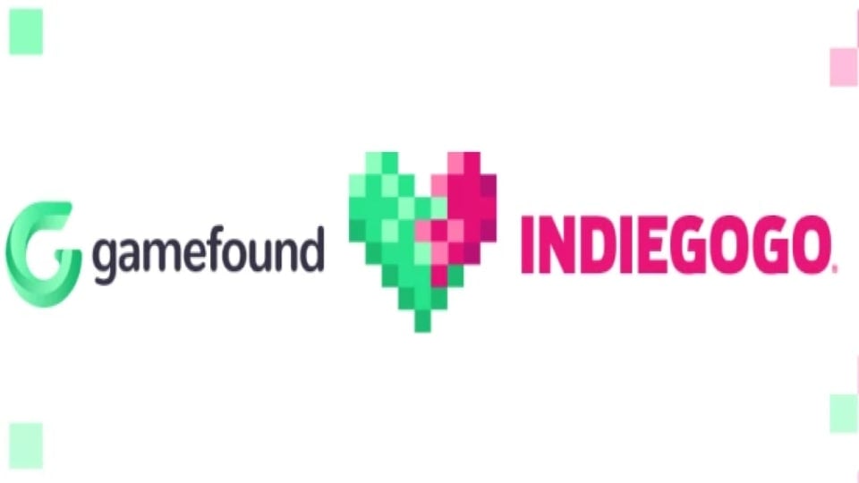The Gamefound and Indiegogo logo on a white background with a green and red heart at the center.