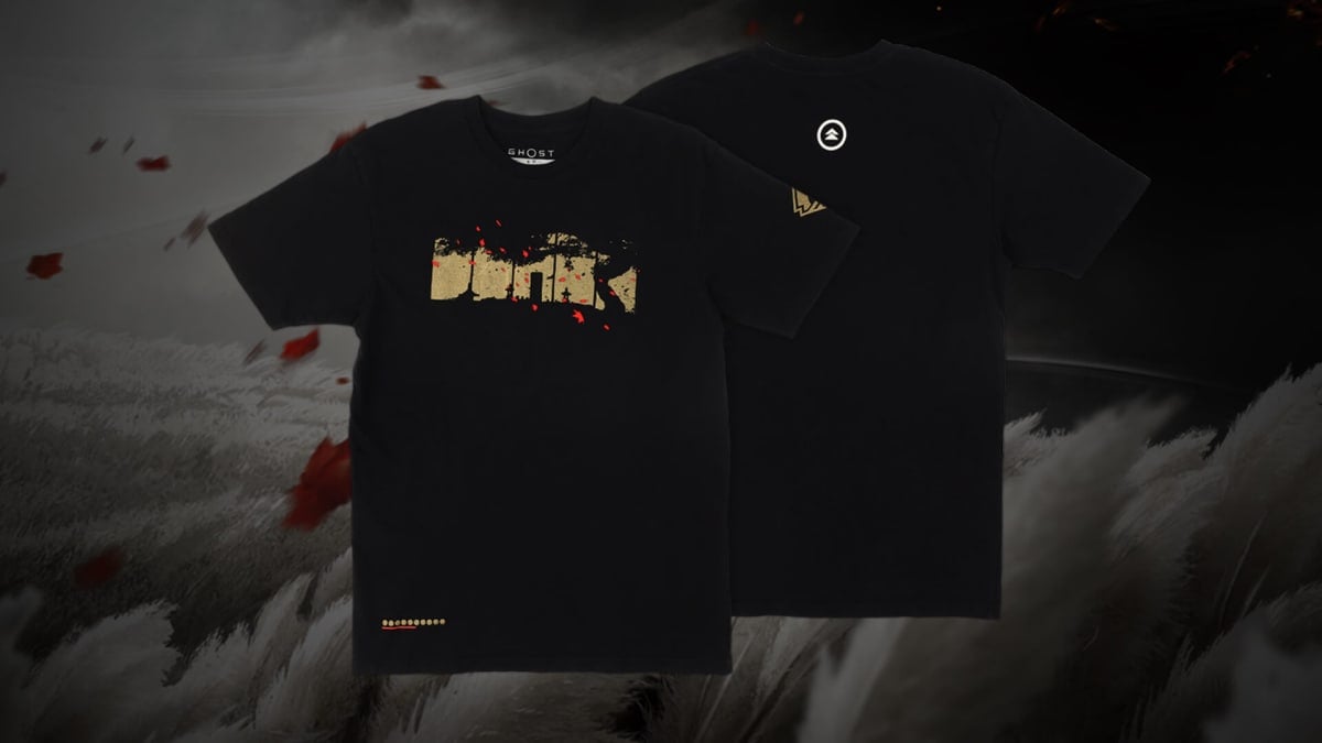 A T-shirt emblazoned with a gold Ghost of Tsushima-themed logo for the new Sony Franchise Rewards program