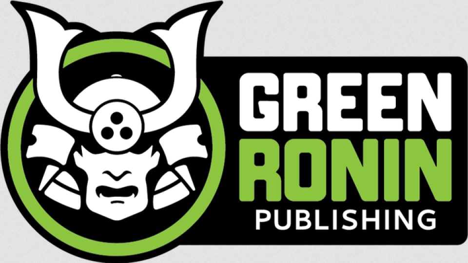 The Green Ronin Publishing Logo, a white samurai helmet overlaying a green circle