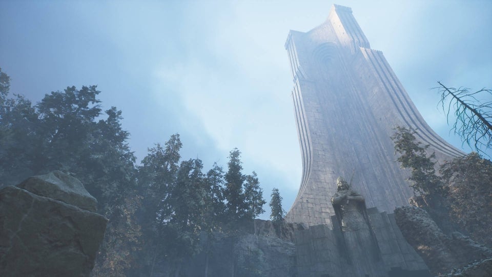 Looking Up at the Arcas Spire in Senedra Forest in Hell is Us