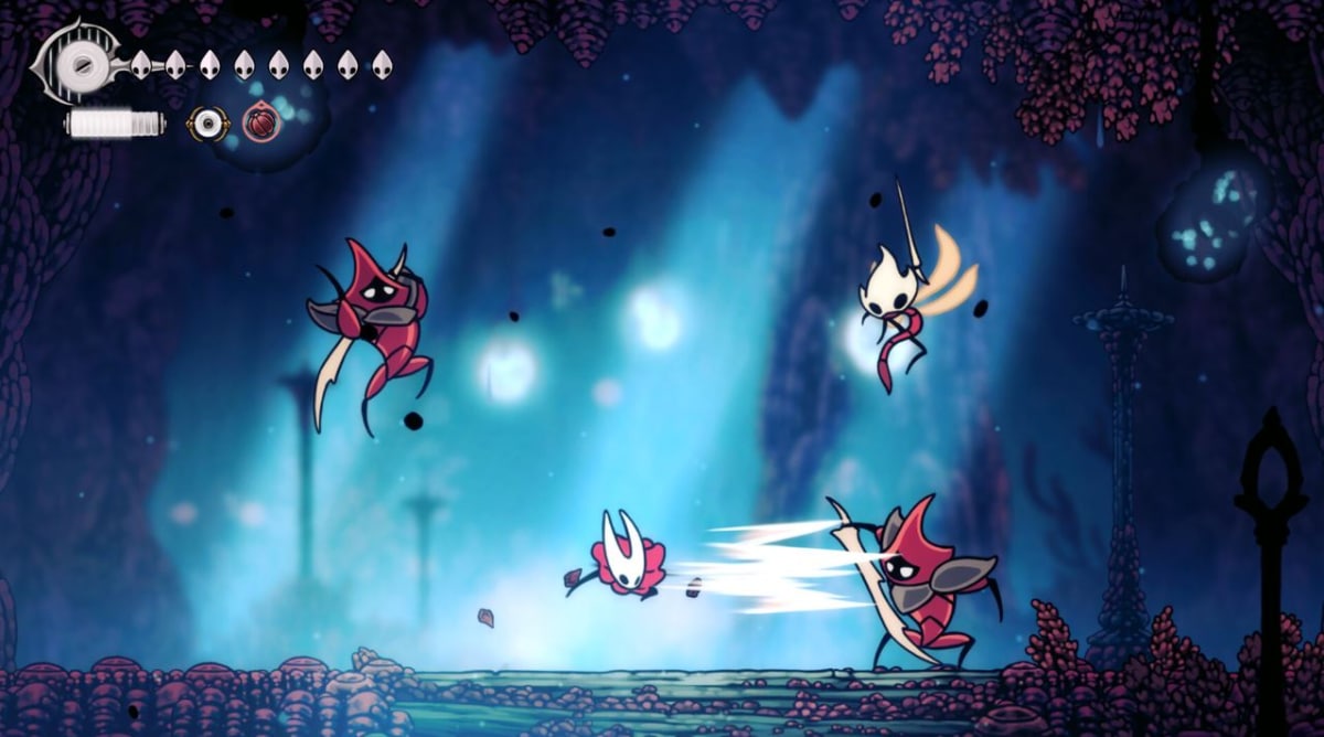 Battling a few enemies in Hollow Knight Silksong