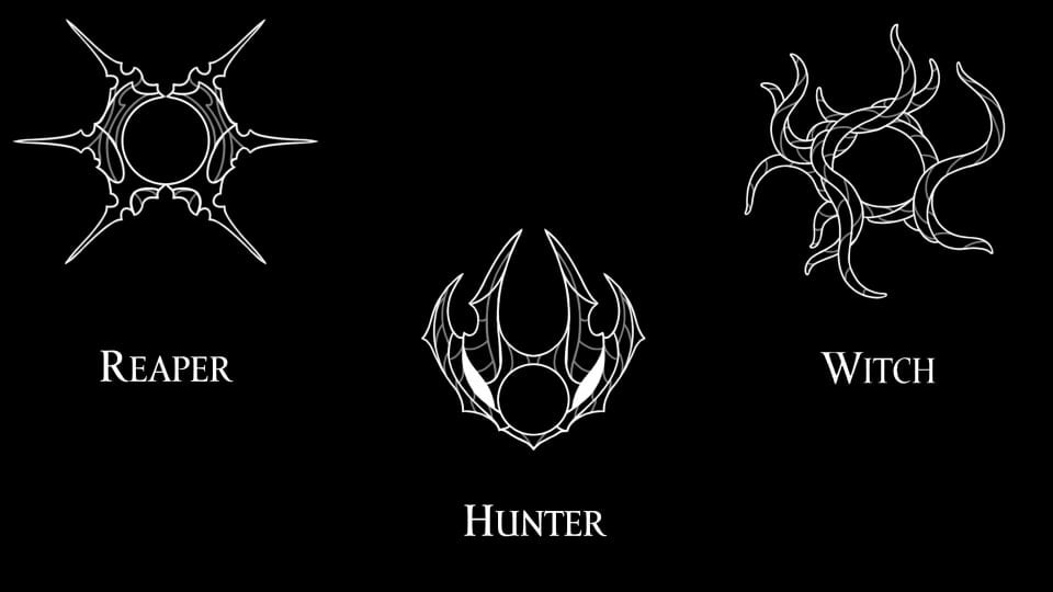 Icons for the Reaper, Hunter, and Witch crests.