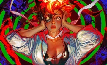 Justine clutching her head in key art serving as a main image for the Hotel Barcelona review