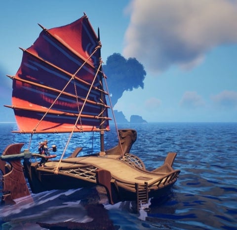 Piloting the Carved Trimaran Boat on the Ocean in Voyagers of Nera