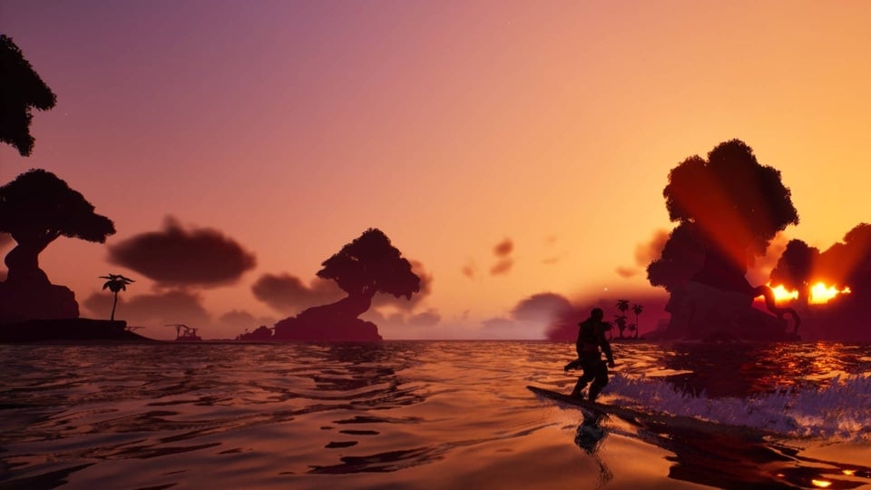 The Player Character Surfing on the Ocean with a Skimmer in Voyagers of Nera