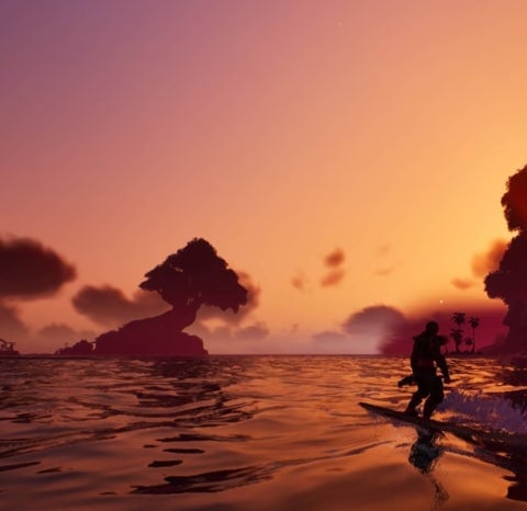 The Player Character Surfing on the Ocean with a Skimmer in Voyagers of Nera