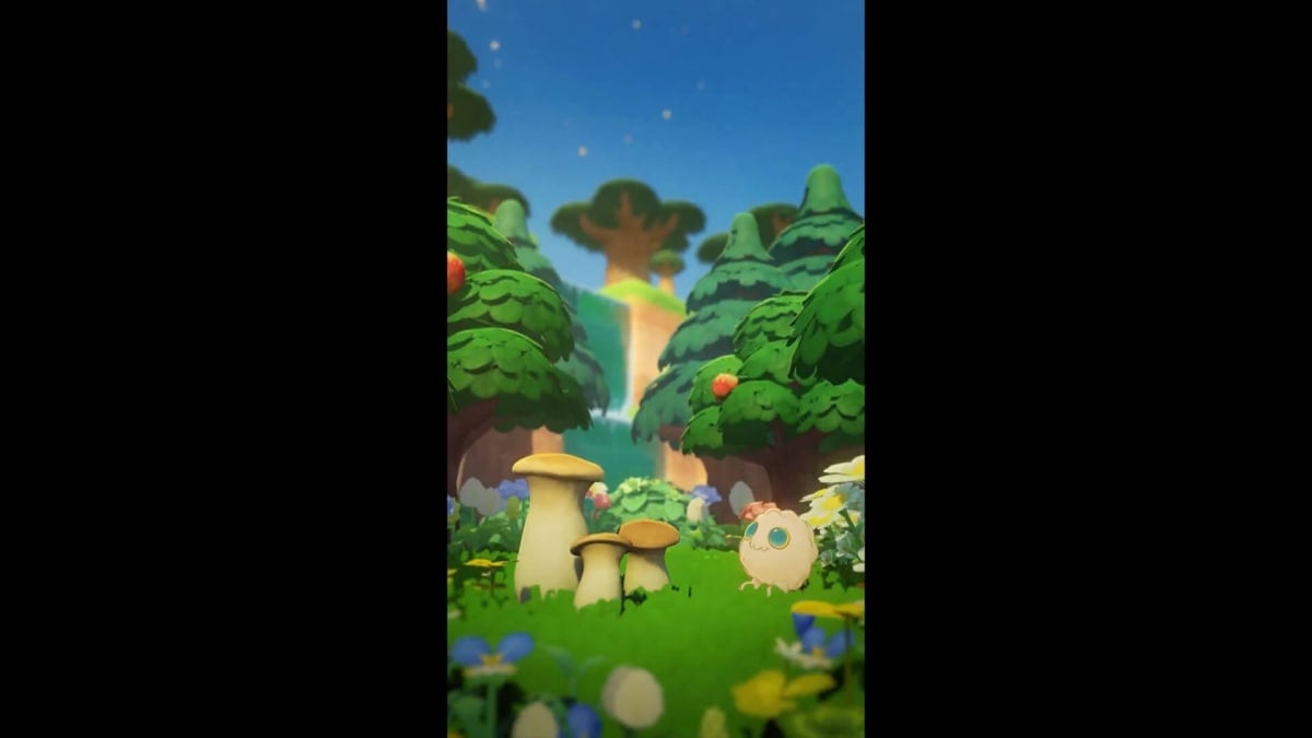 A little cute-looking critter in a very Animal Crossing-like field in the HoYoverse game Petit Planet