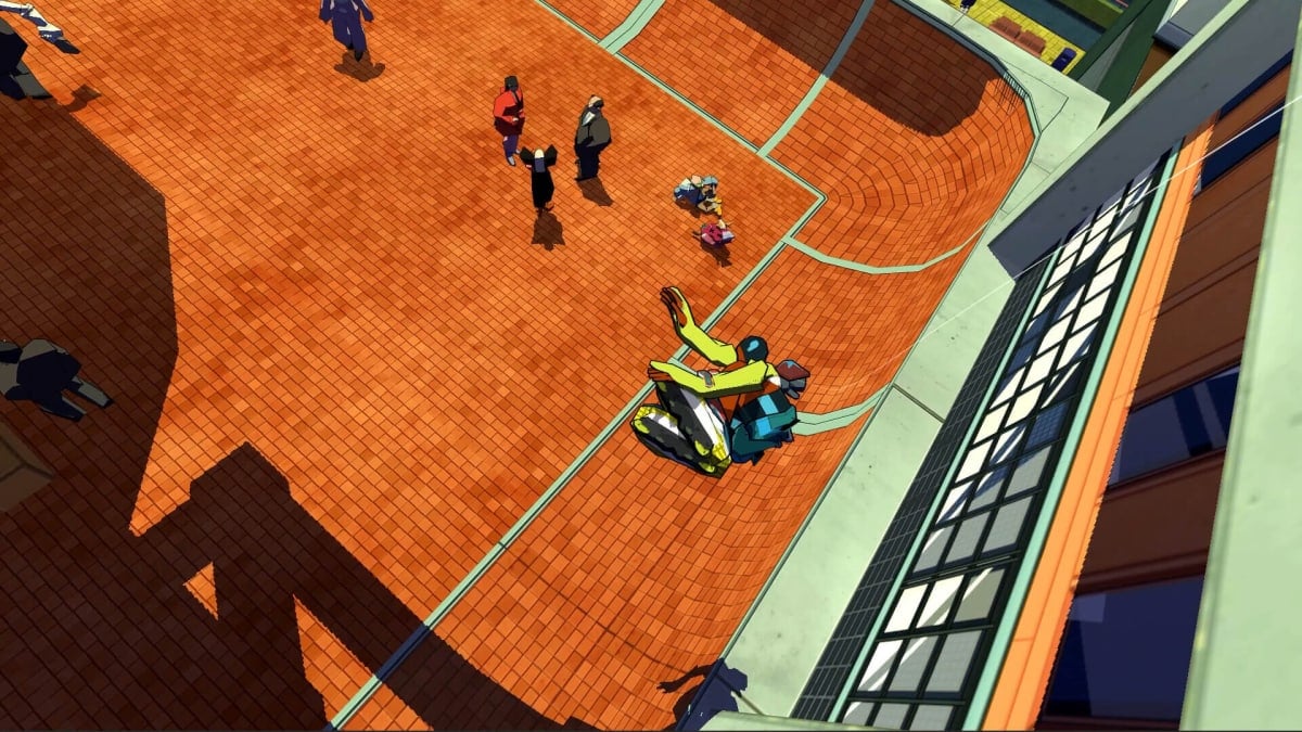 A player leaping off a half-pipe to pull off a trick in Hyperfunk