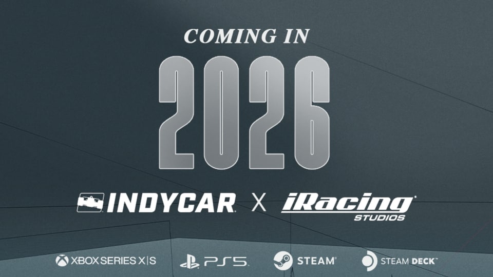 A banner proclaiming that an IndyCar game is coming from iRacing Studios in 2026
