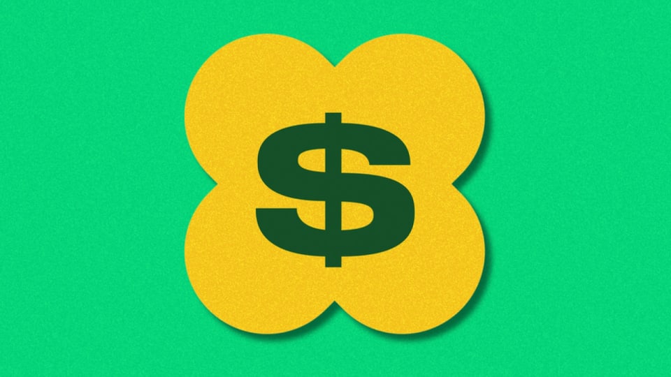 A yellow icon with a green dollar sign on a light green background.