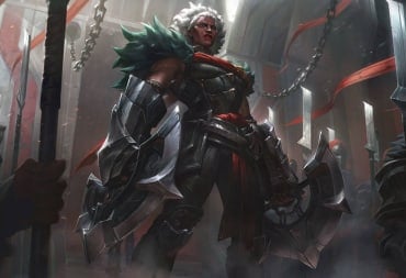 Ambessa shot from a low angle and looking imposing in League of Legends