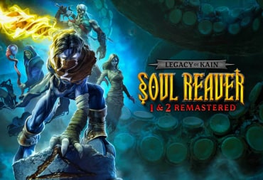 A spread-shot cover of Legacy of Kain: Soul Reaver 1 & 2 Remastered, showcasing protagonist Raziel standing atop a broken pillar, with the ghostly Ariel, fearsome Kain, and mischevous Moebius behind him.